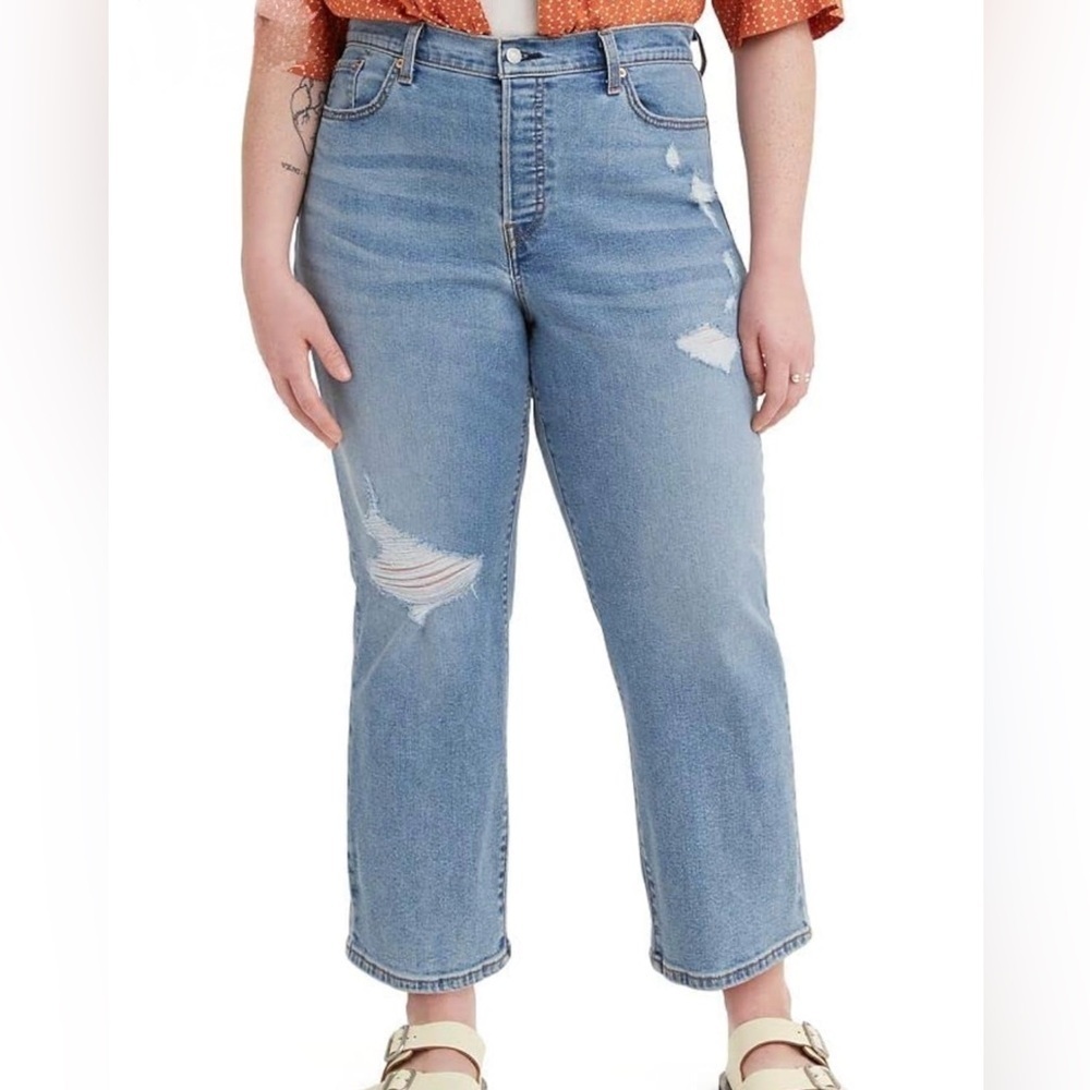 NEW Levis Wedgie Straight Jeans Plus 24W High Rise Button Fly Distressed Levi’s